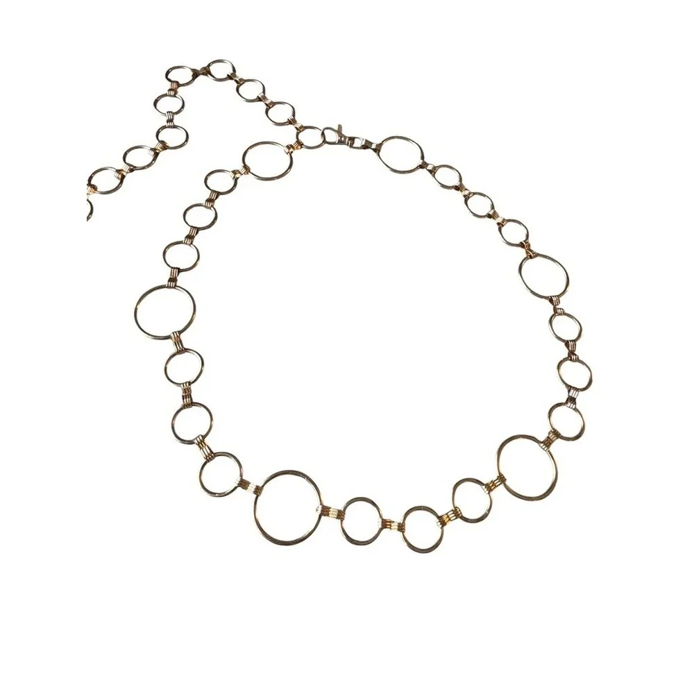 Gold Tone Multi Size Ring Chain Belt Adjustable Hook Clasp 48.5 Inch Length